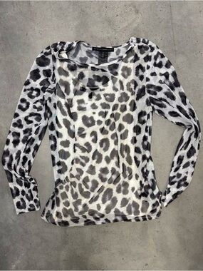 White House Black Market Leopard Print Draped Blouse Size Medium